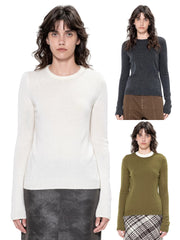Kybecs | Autumn Winter Silk Cashmere Round Neck Slim Fit Sweater Top