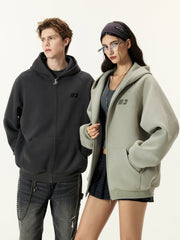 Kybecs | Embroidered Hooded Zip Cardigan Loose Casual Jacket Unisex