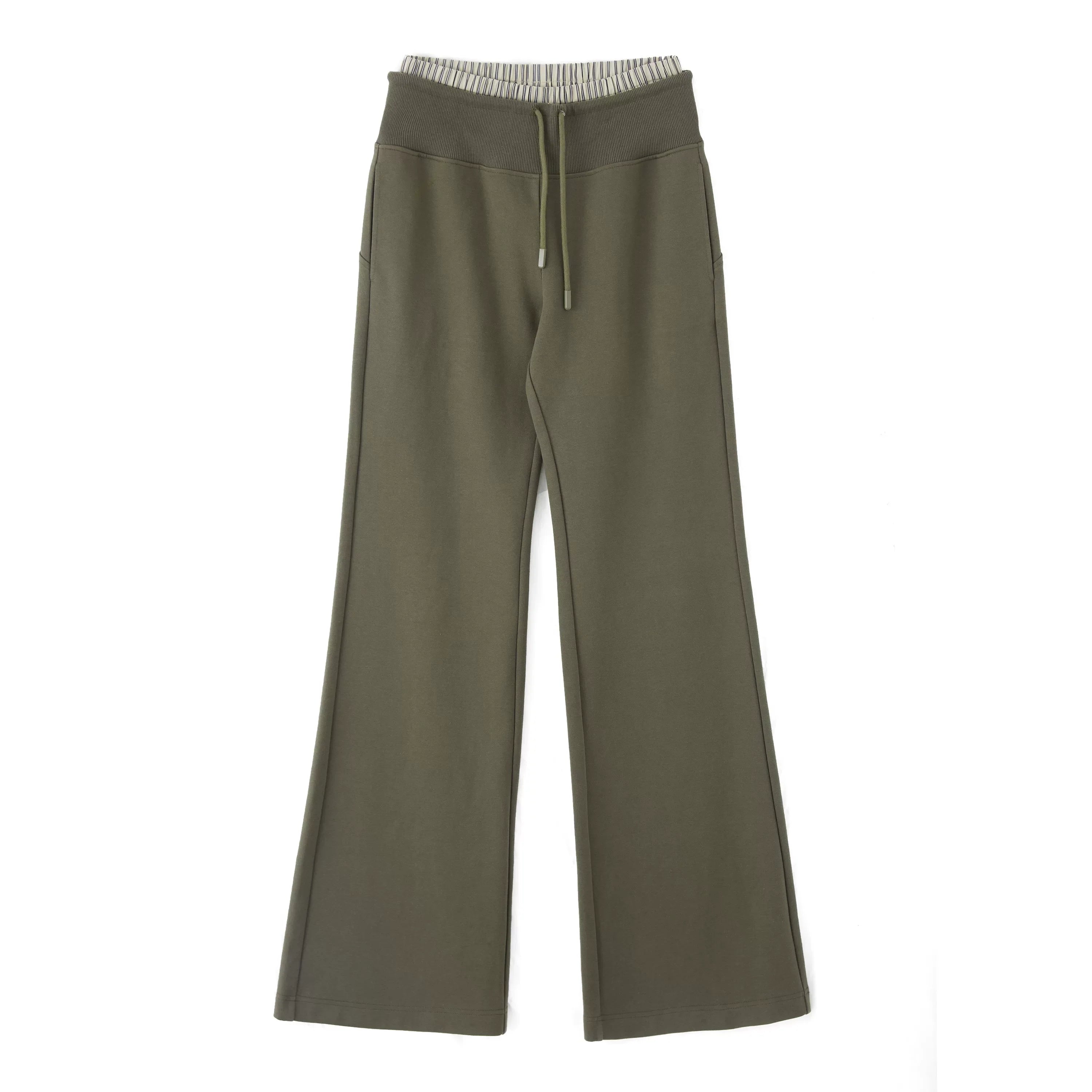 Kybecs| Women’s Casual Wide-Leg Drawstring Pants – Elastic Waist Loose Fit Trousers in Olive Green