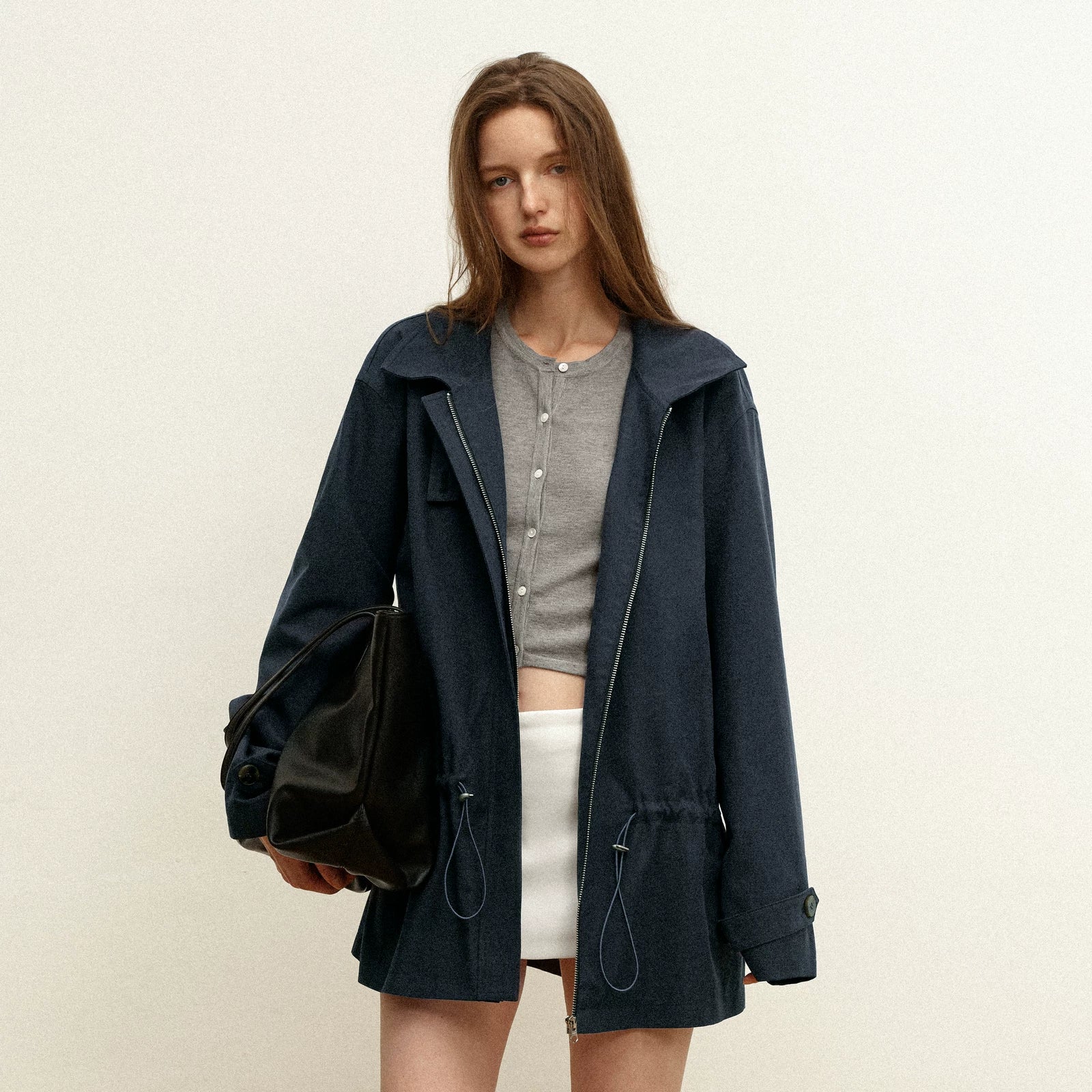 Kybecs| Women’s Tencel Work Jacket – Slim Drawstring Waist Casual Khaki Short Jacket