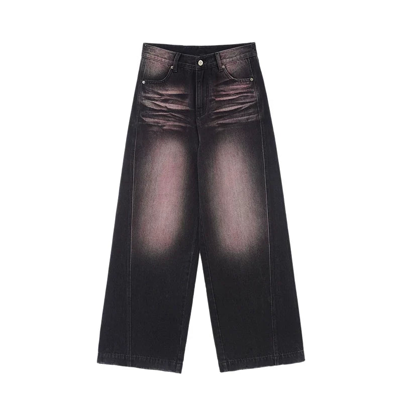 Kybecs| Women’s Retro Black Wide-Leg Jeans – Loose-Fit Washed Straight Floor-Length Pants for Spring & Autumn