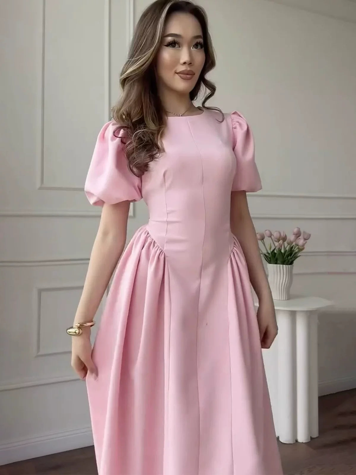 Kybecs| Short Sleeve Maxi Dress for Women – Retro Inspired Elegant Summer Style
