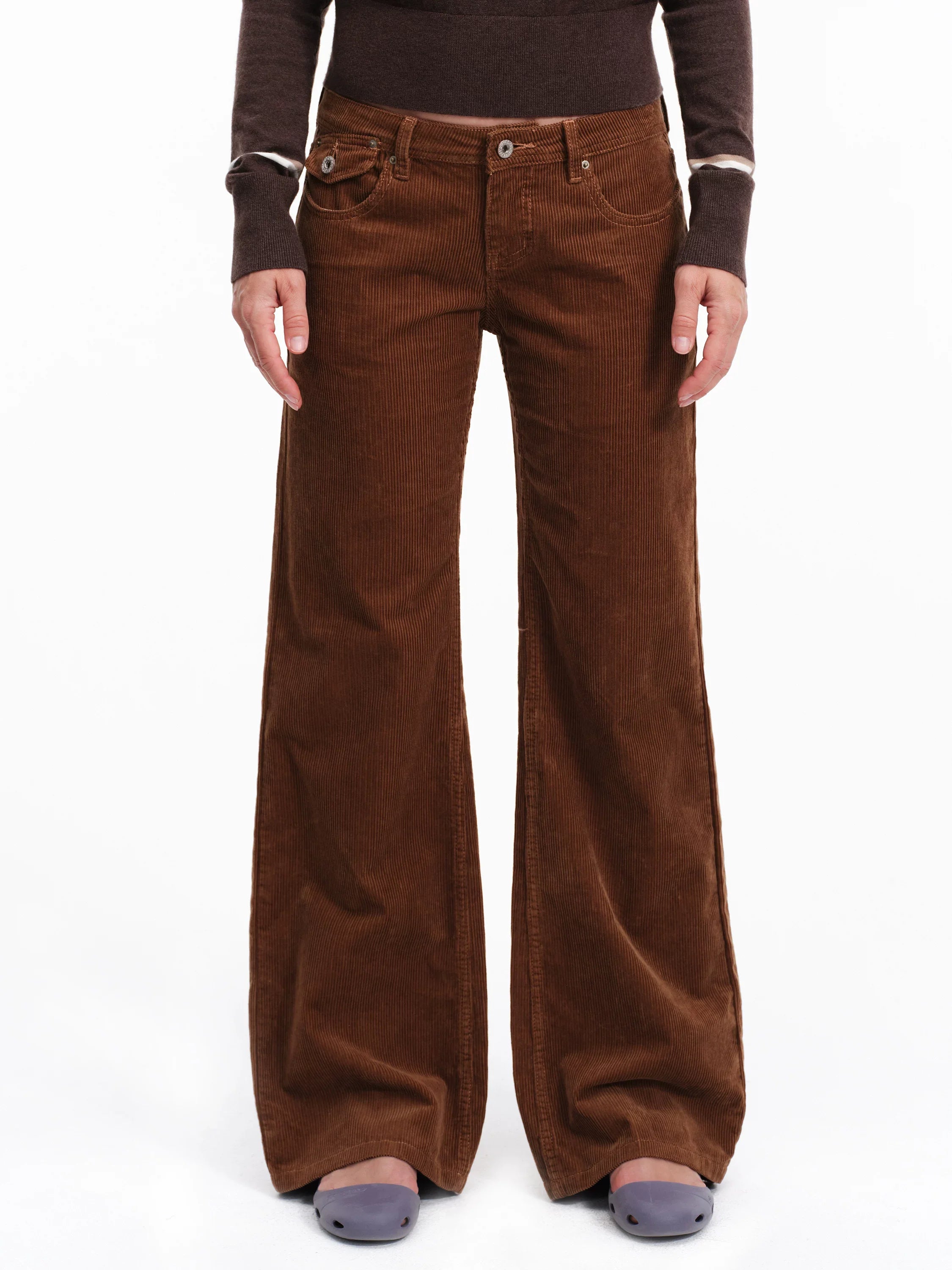 Kybecs| Women’s Vintage Cotton Corduroy Low-Waist Straight Pants – Winter Casual Trousers