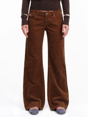 Kybecs| Women’s Vintage Cotton Corduroy Low-Waist Straight Pants – Winter Casual Trousers