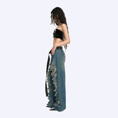Kybecs| Women’s Ripped Wide-Leg Jeans – Retro Washed Distressed Summer Pants