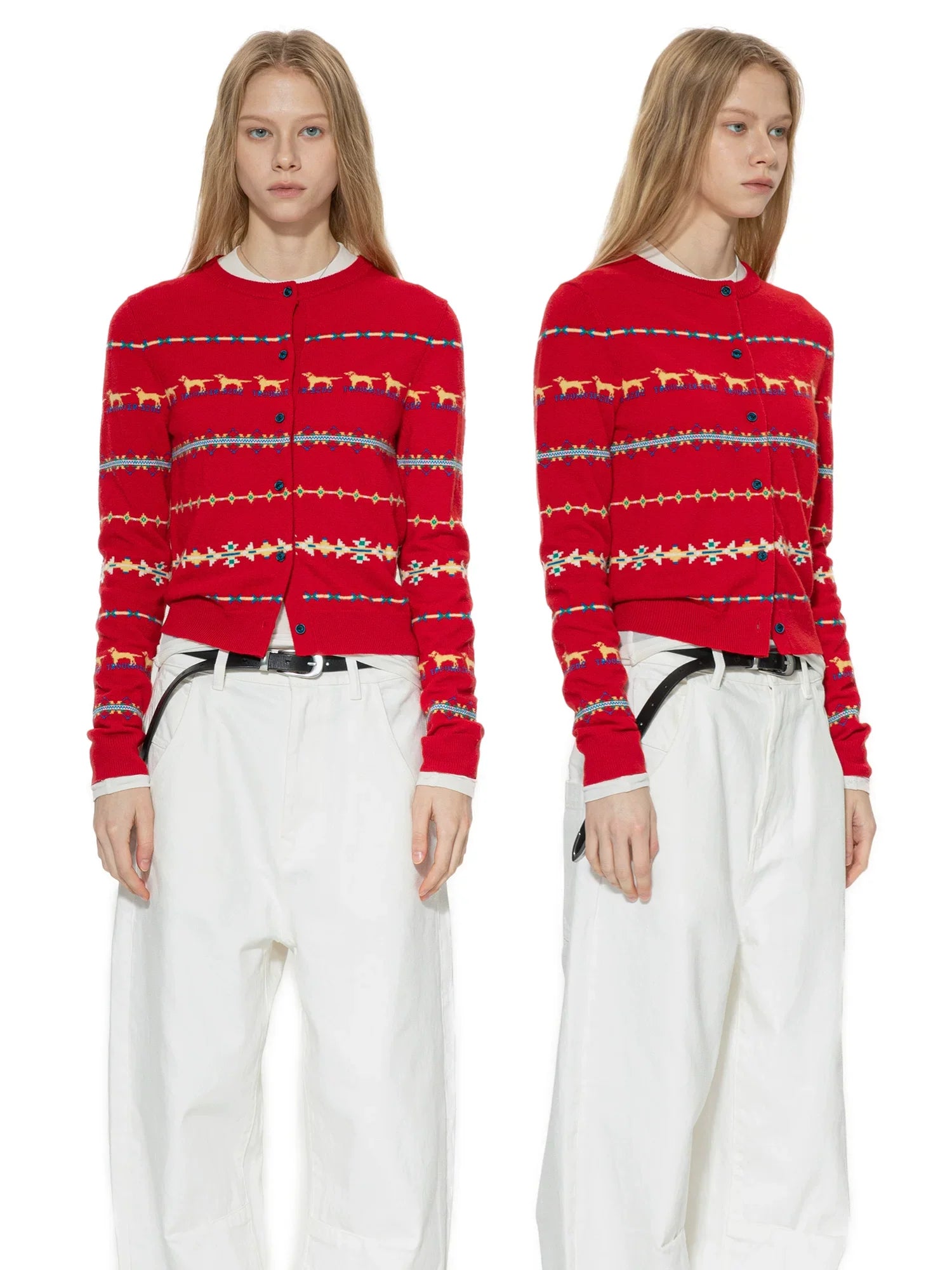 Kybecs | Women’s Red Fair Isle Knit Cardigan with Nordic Pattern
