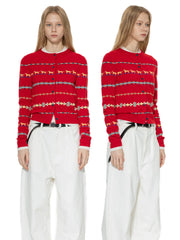 Kybecs | Women’s Red Fair Isle Knit Cardigan with Nordic Pattern