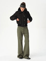 Kybecs| Women’s Casual Wide-Leg Drawstring Pants – Elastic Waist Loose Fit Trousers in Olive Green