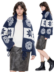 Kybecs | Autumn Winter Fair Isle Loose Cardigan Icelandic Flower Knit Jacket