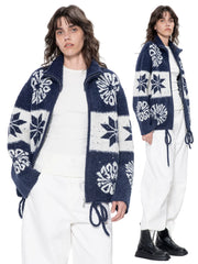 Kybecs | Autumn Winter Fair Isle Loose Cardigan Icelandic Flower Knit Jacket