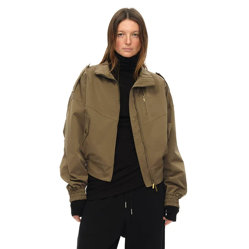 Kybecs | Women’s Retro-Inspired Loose Short Jacket in Black or Khaki for Autumn and Winter