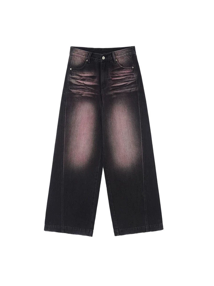 Kybecs| Women’s Retro Black Wide-Leg Jeans – Loose-Fit Washed Straight Floor-Length Pants for Spring & Autumn