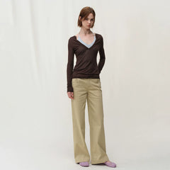 Kybecs| Women’s Classic White & Khaki Low-Waist Straight Wide-Leg Casual Pants