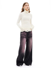 Kybecs| Women’s Retro Black Wide-Leg Jeans – Loose-Fit Washed Straight Floor-Length Pants for Spring & Autumn