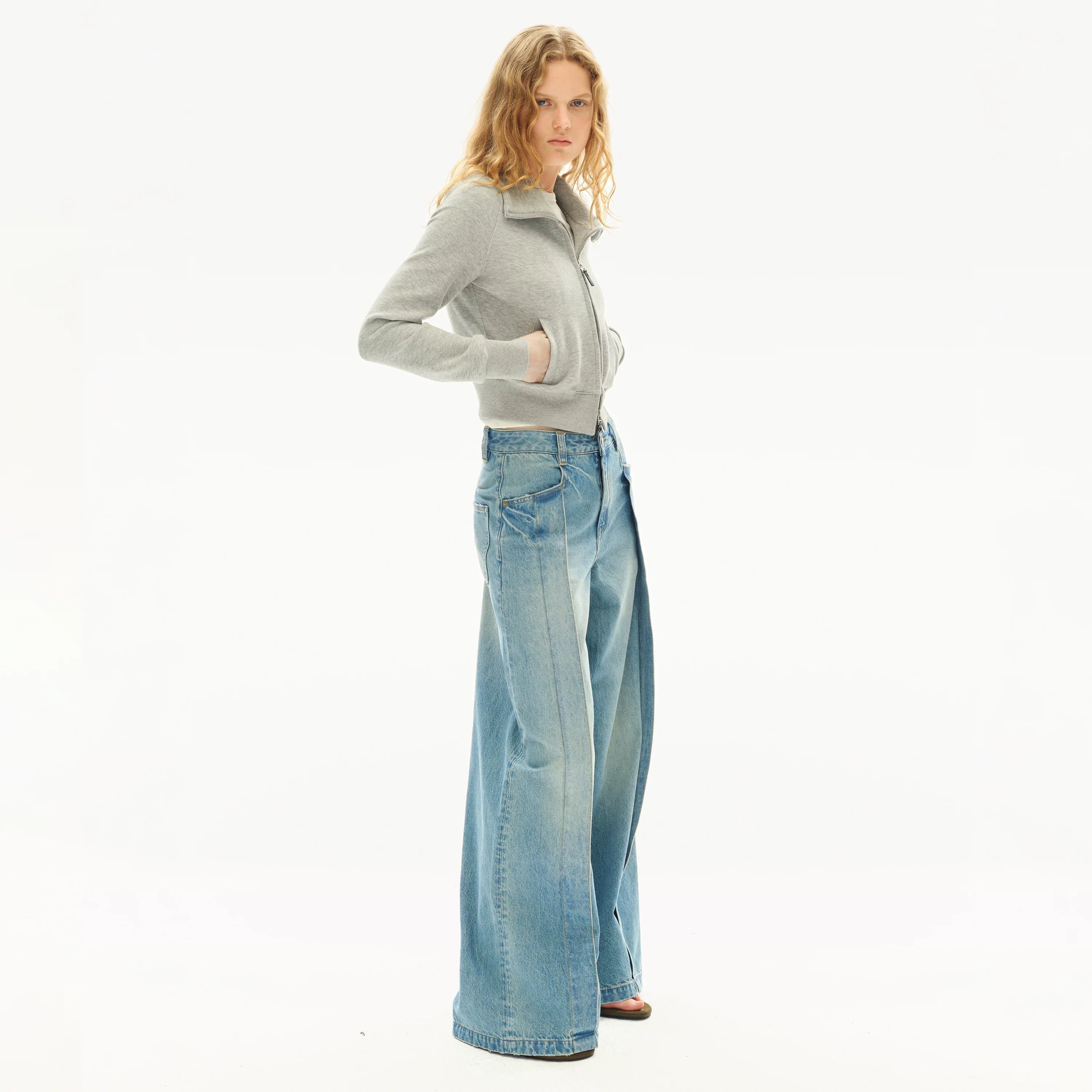 Kybecs| Women’s Loose-Fit Cotton Wide-Leg Jeans – Light-Washed Distressed Retro Straight Pants