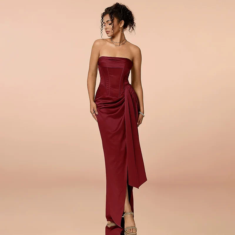 Kybecs | Sexy Black Tube Top High Slit maxi Evening Dress