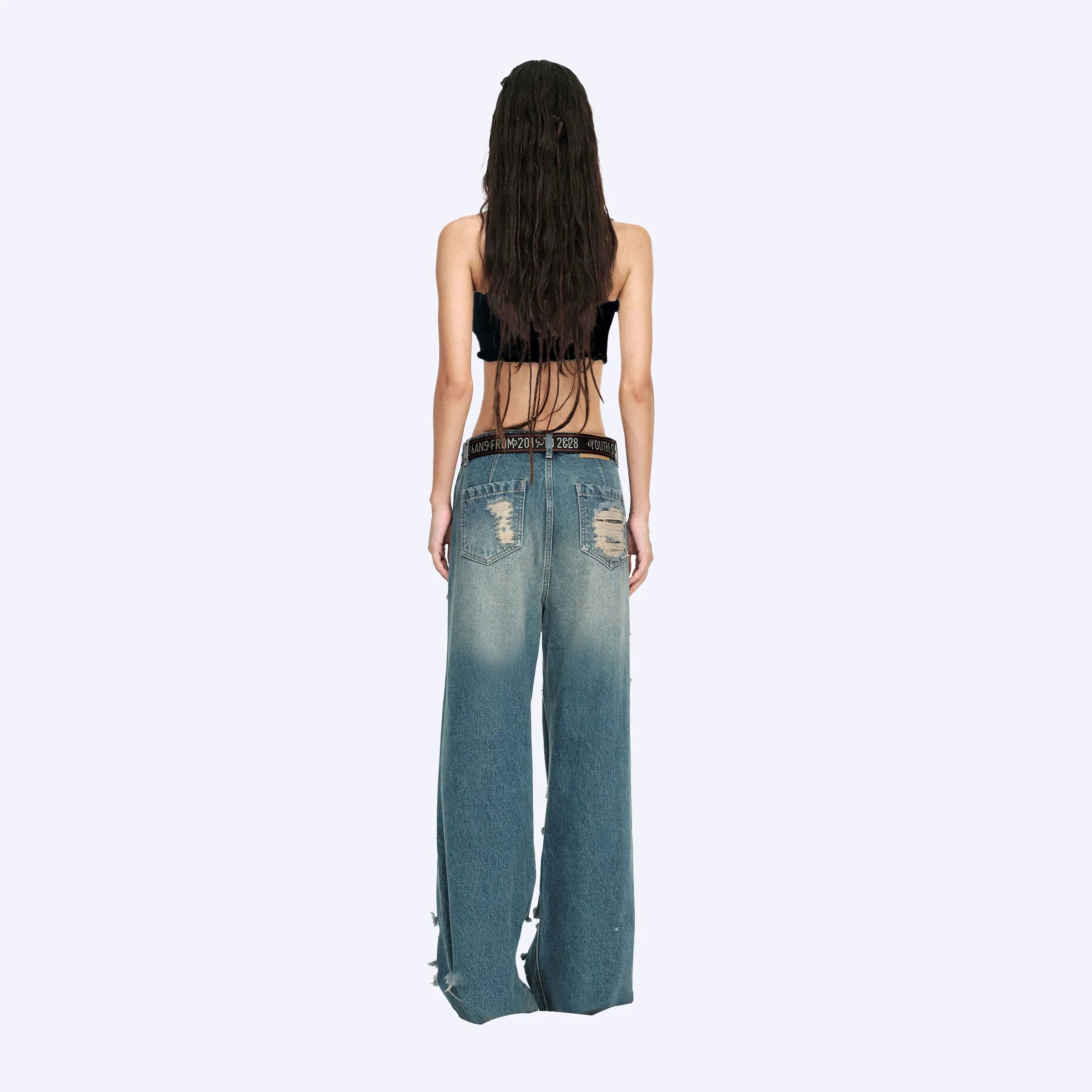 Kybecs| Women’s Ripped Wide-Leg Jeans – Retro Washed Distressed Summer Pants
