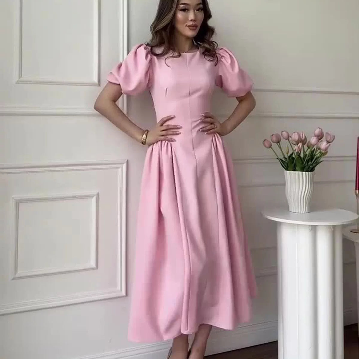 Kybecs| Short Sleeve Maxi Dress for Women – Retro Inspired Elegant Summer Style
