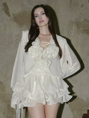Kybecs | Shallow Sea Satin Floral Layered Shirt mini Dress Bright Silk