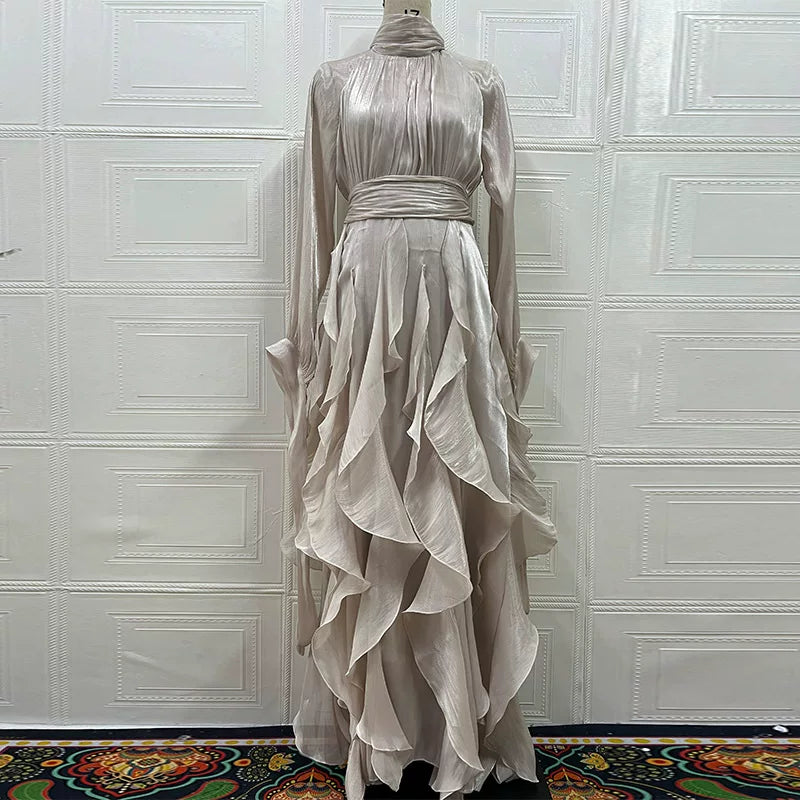 Kybecs| Elegant Ruffled Slim Fit MAXI Dress for Women – Modern European & American Evening Style