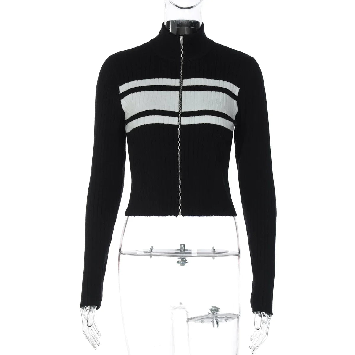 Kybecs | High Street Striped Zip Cardigan Slim Wool Sweater for Autumn Winter