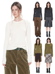 Kybecs | Autumn Winter Silk Cashmere Round Neck Slim Fit Sweater Top