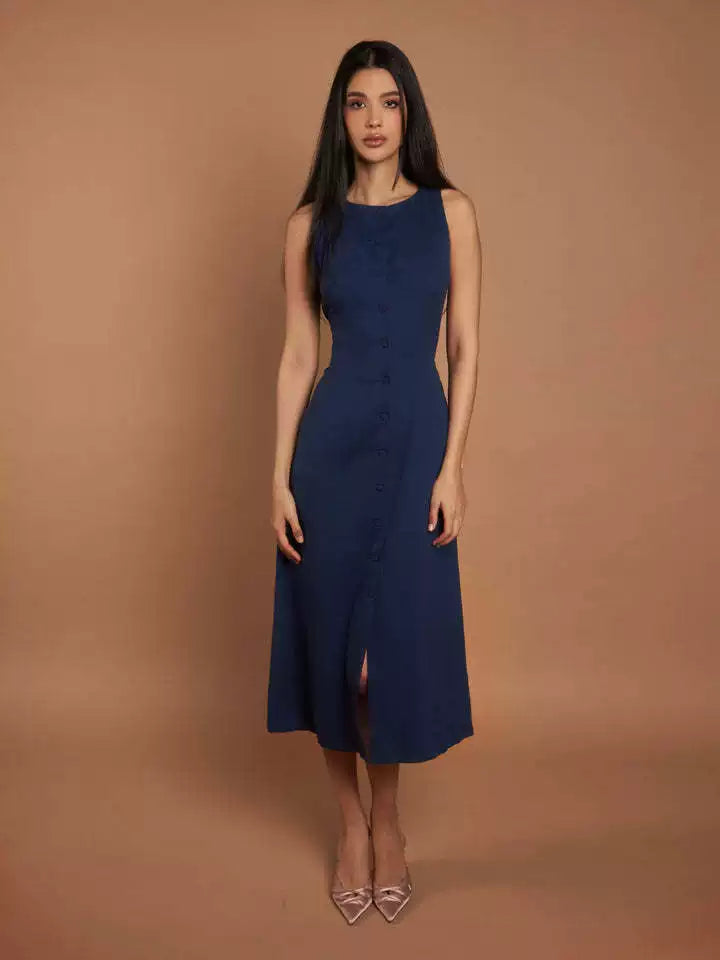 Kybecs| Sleeveless Button Waist Dress for Women – Elegant Slim Fit Summer Style
