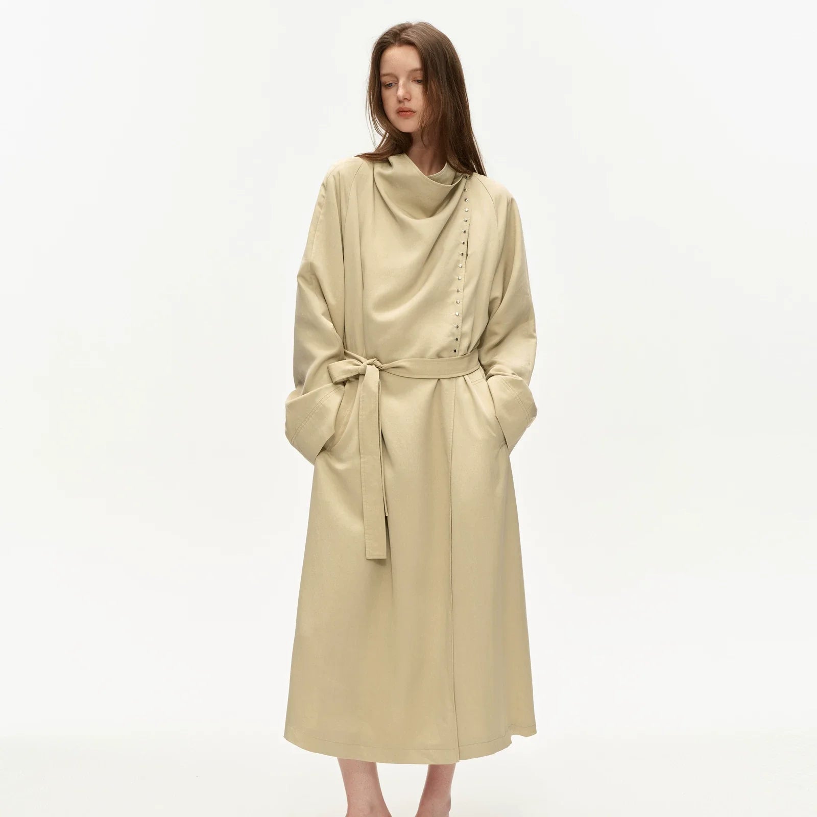 Kybecs | Women’s Tencel Blend Two-Way Lightweight Trench Jacket with Asymmetrical Collar