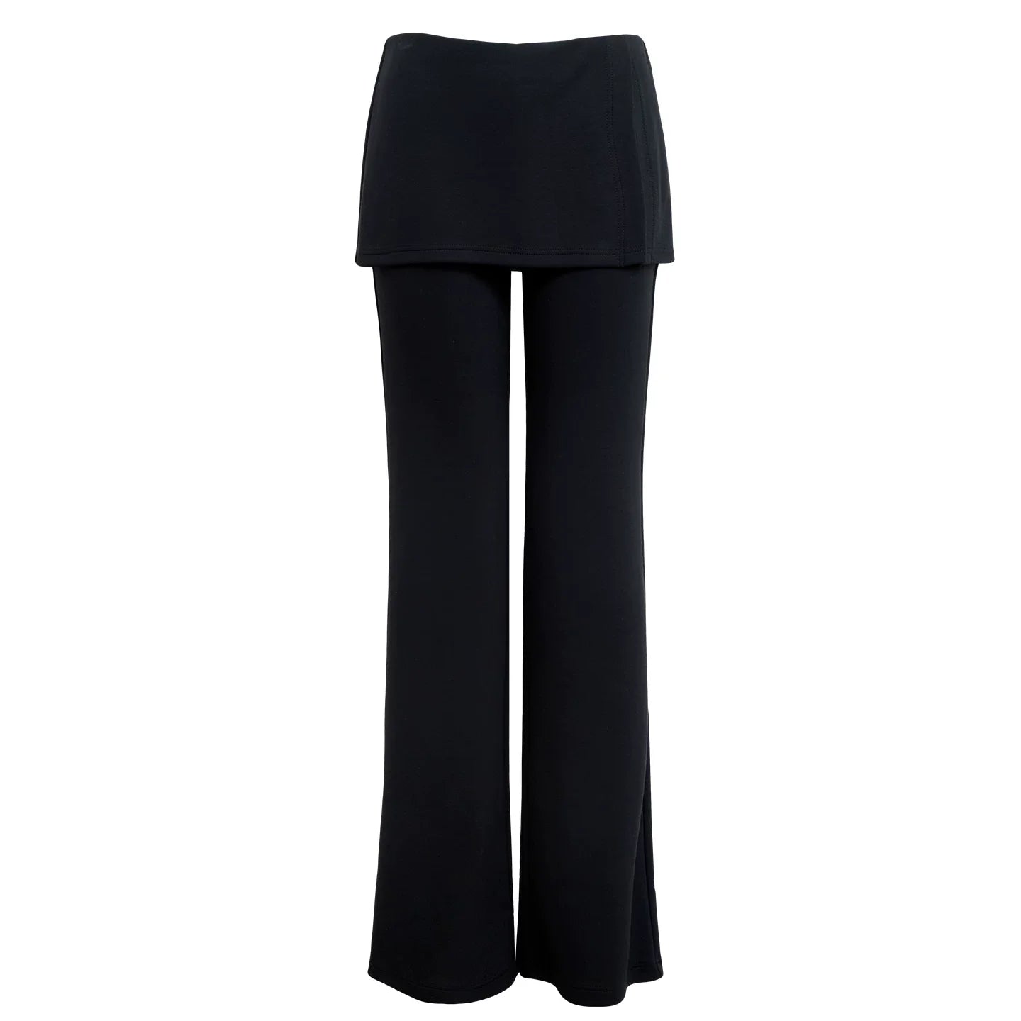 Kybecs| Women’s Fake Two-Piece Slim-Fit Micro-Flare Pants – Elastic Waist Casual Skirt Pants