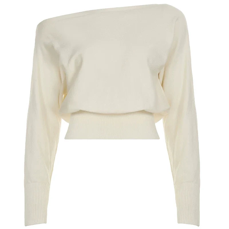 Kybecs | Gentle French Off-Shoulder Wool Tunic Solid Color High-End Sweater