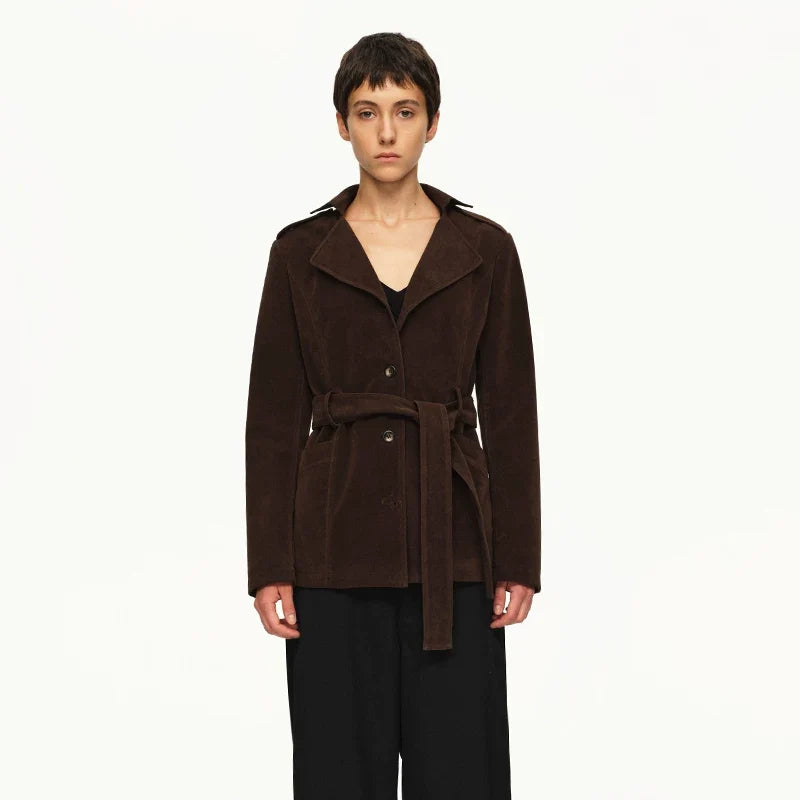 Kybecs | Women’s Brown Suede Slim Windbreaker Jacket with Lace-Up Front