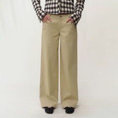 Kybecs| Women’s Classic White & Khaki Low-Waist Straight Wide-Leg Casual Pants