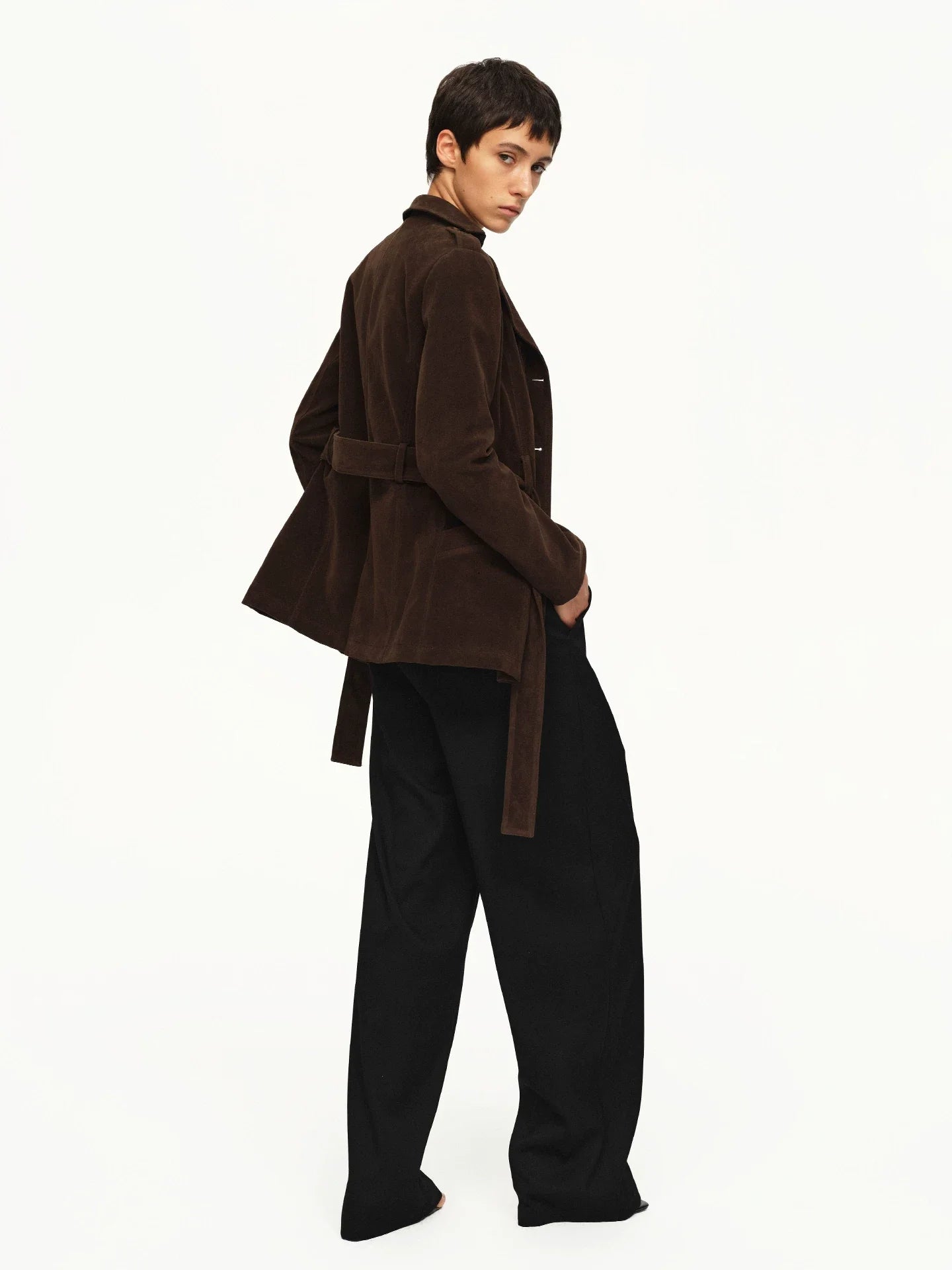 Kybecs | Women’s Brown Suede Slim Windbreaker Jacket with Lace-Up Front