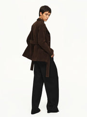 Kybecs | Women’s Brown Suede Slim Windbreaker Jacket with Lace-Up Front