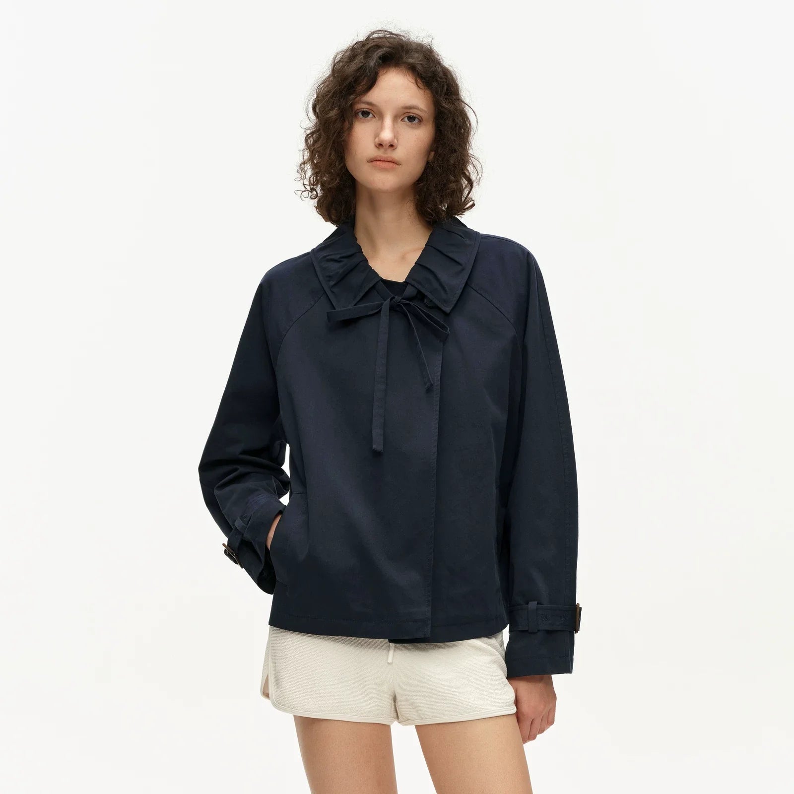 Kybecs | Women’s Cropped Khaki Windbreaker Jacket with Bow Strap Detail