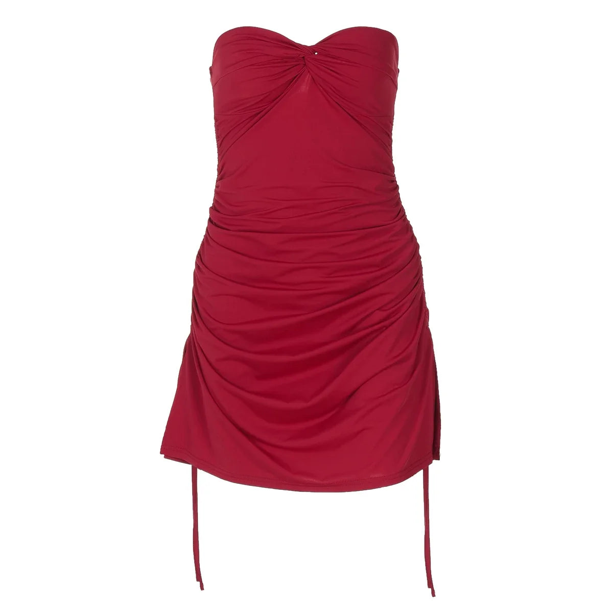 Kybecs | One-Shoulder Tube mini Dress Side Drawstring Pleated Slim Skirt