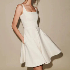 Kybecs| White A-Line Strappy Mini Dress for Women – Slim-Fit Waist Suspender Dress
