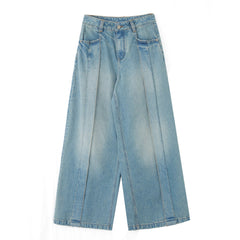 Kybecs| Women’s Loose-Fit Cotton Wide-Leg Jeans – Light-Washed Distressed Retro Straight Pants
