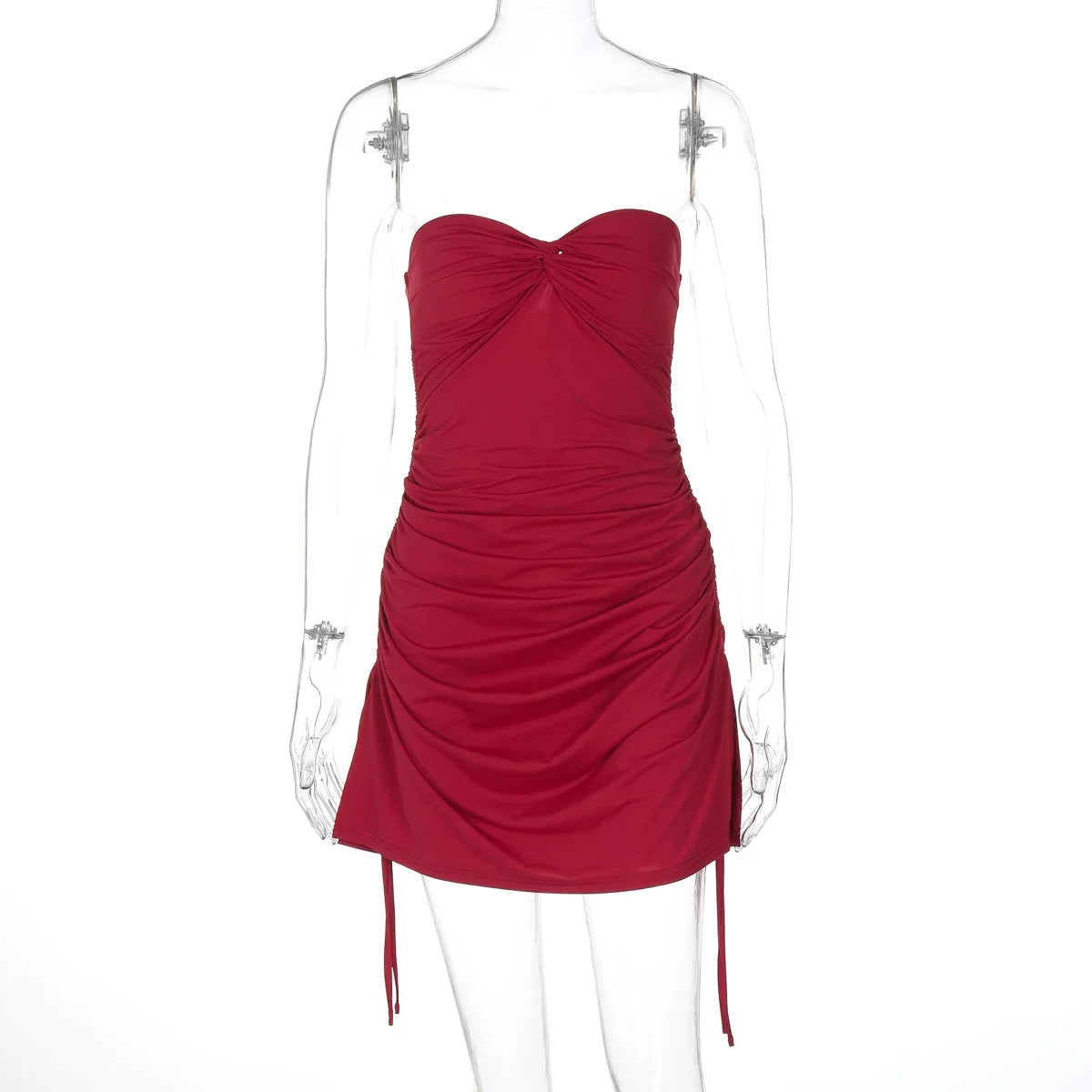 Kybecs | One-Shoulder Tube mini Dress Side Drawstring Pleated Slim Skirt