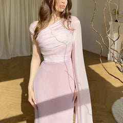 Kybecs| Single Long Sleeve Silky Maxi Dress for Women – Elegant Slim Fit Formal Style