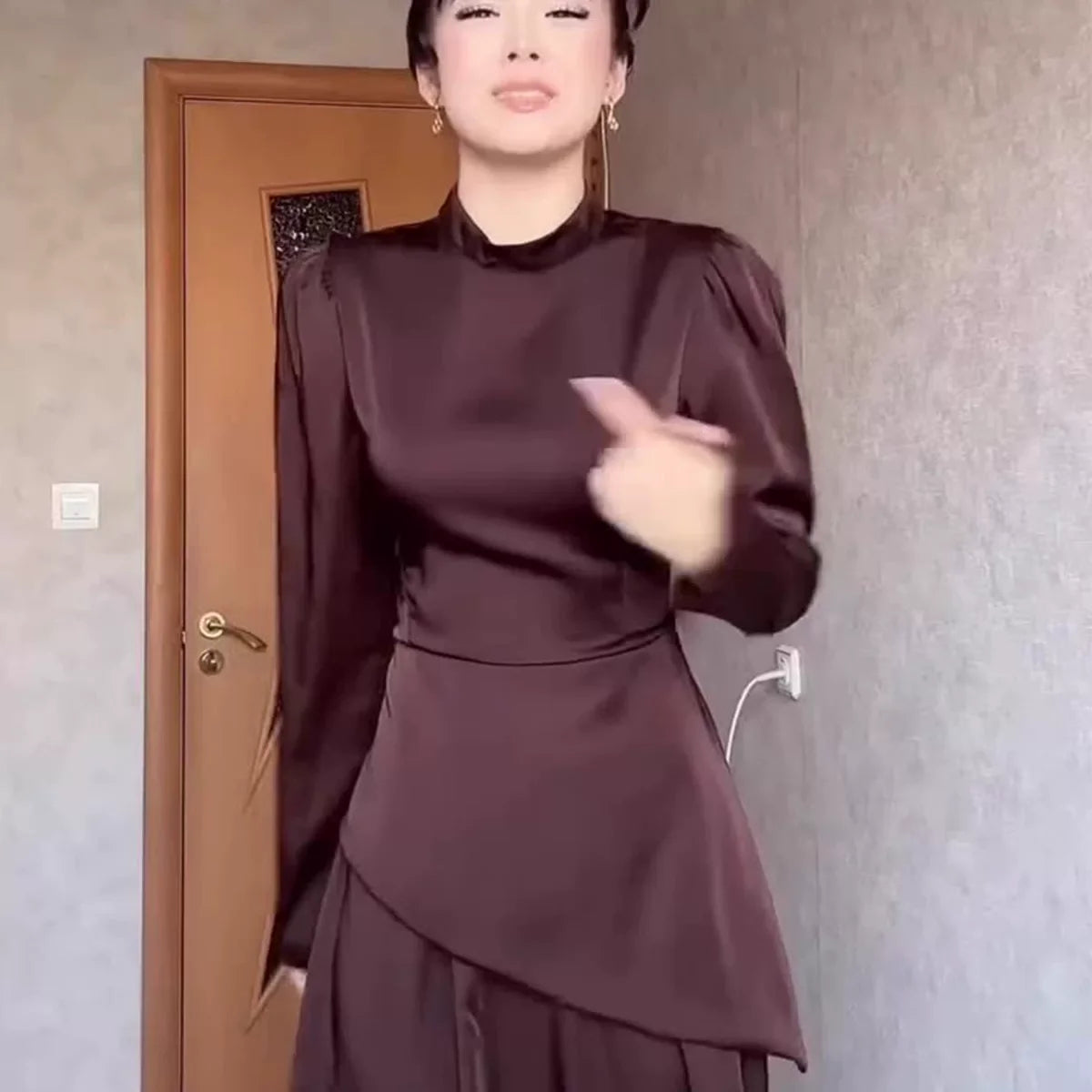 Kybecs| Solid Color Long-Sleeve Strappy Midi Dress for Women – Slim Fit Design
