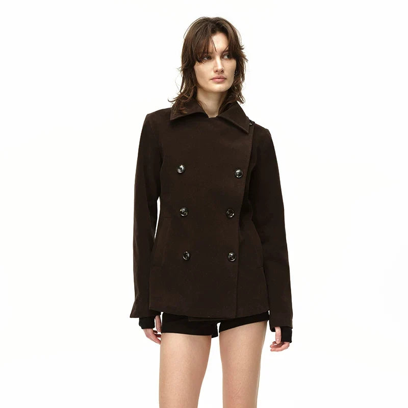 Kybecs| Women’s Brown Washed Faux Suede Short Trench Coat – Casual Short Outerwear