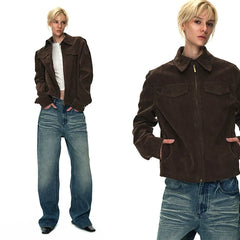 Kybecs| Women’s Brown Faux Suede Zipper Jacket – Casual Streetwear Coat