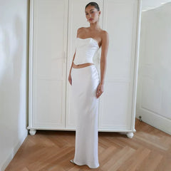 Kybecs| Satin Solid Color Midi Skirt for Women – Back Zipper Hip-Covering Design