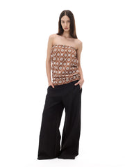 Kybecs| Black Pleated Wide-Leg Trousers for Women – Low-Waist Loose Casual Pants with Dark Pattern Design