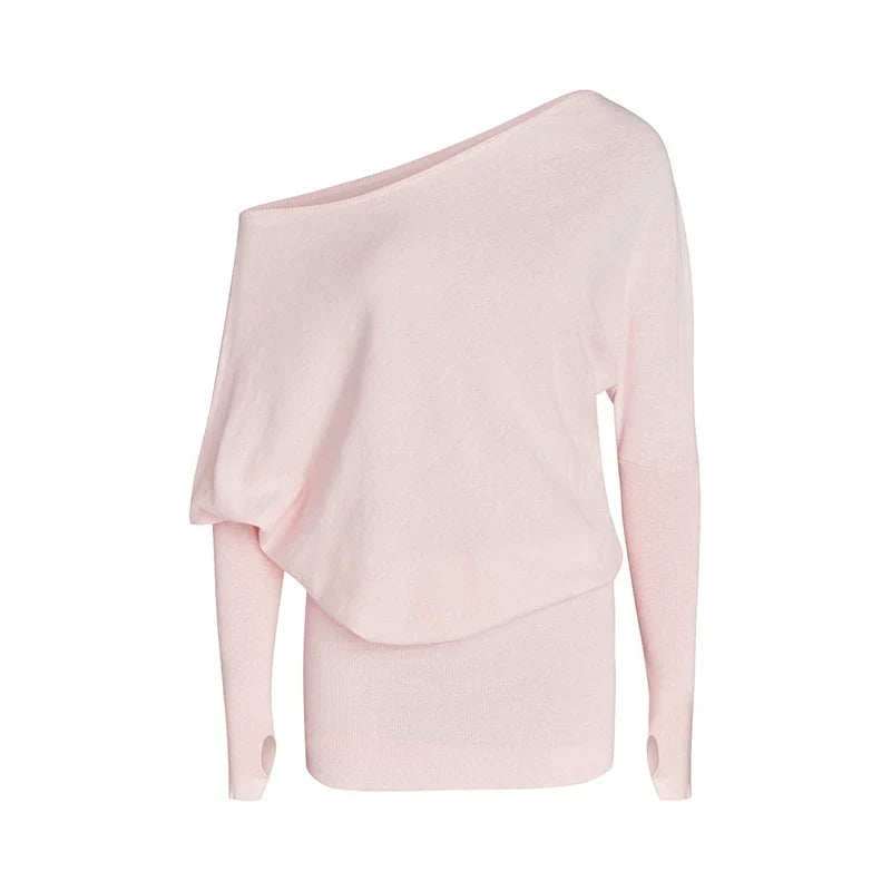 Kybecs | Soft Off-Shoulder Knit Slim Long Sleeve Mini Dress