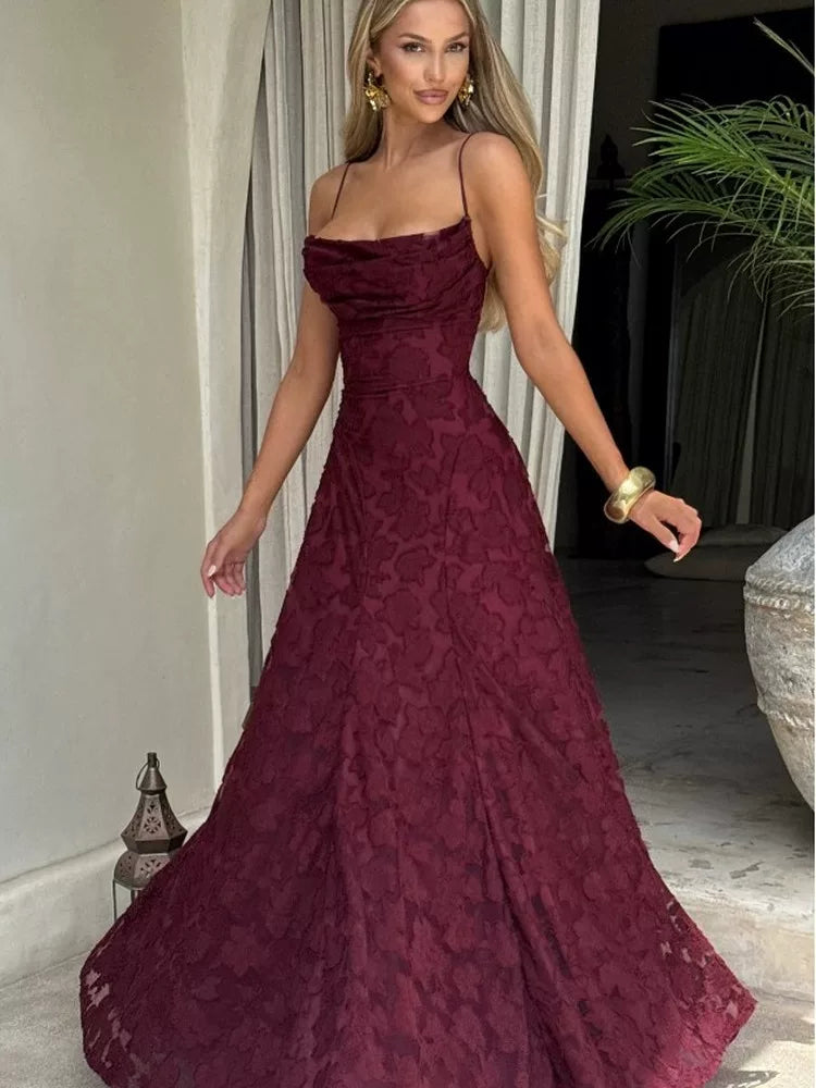 Kybecs| Jacquard Backless Strappy Midi Dress for Women – Slim-Fit Suspender Dress