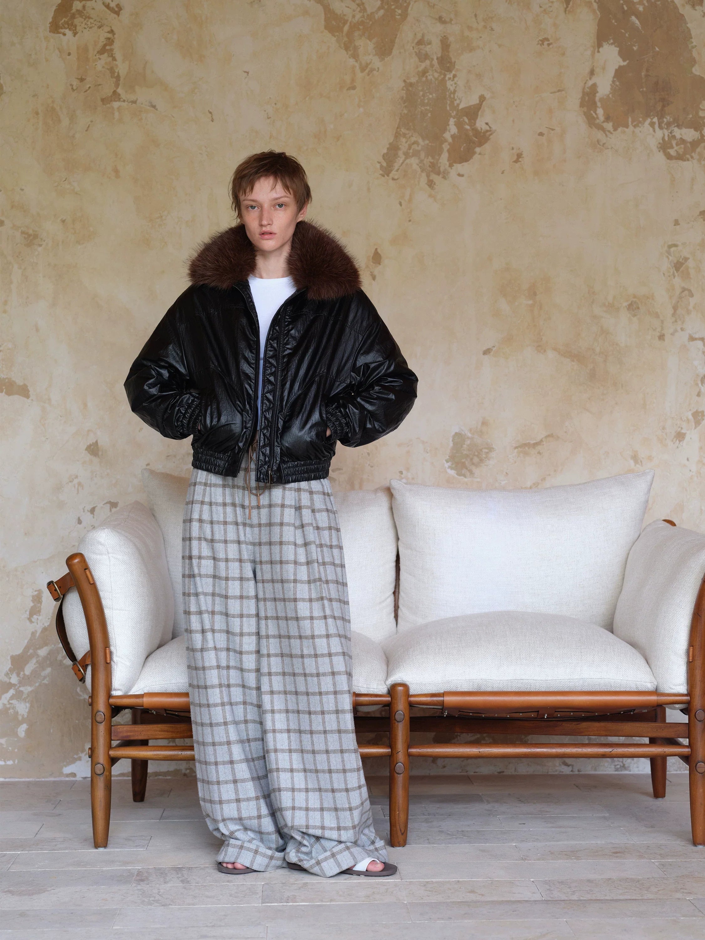 Kybecs| Women’s Woolen Plaid Wide-Leg Trousers – Loose Slimming Straight-Leg Pants for Fall & Winter