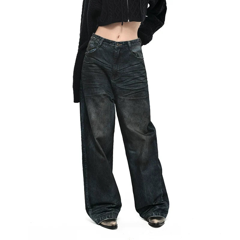 Kybecs| Women’s Retro Distressed Straight Jeans – Loose-Fit Dad-Style Washed Denim