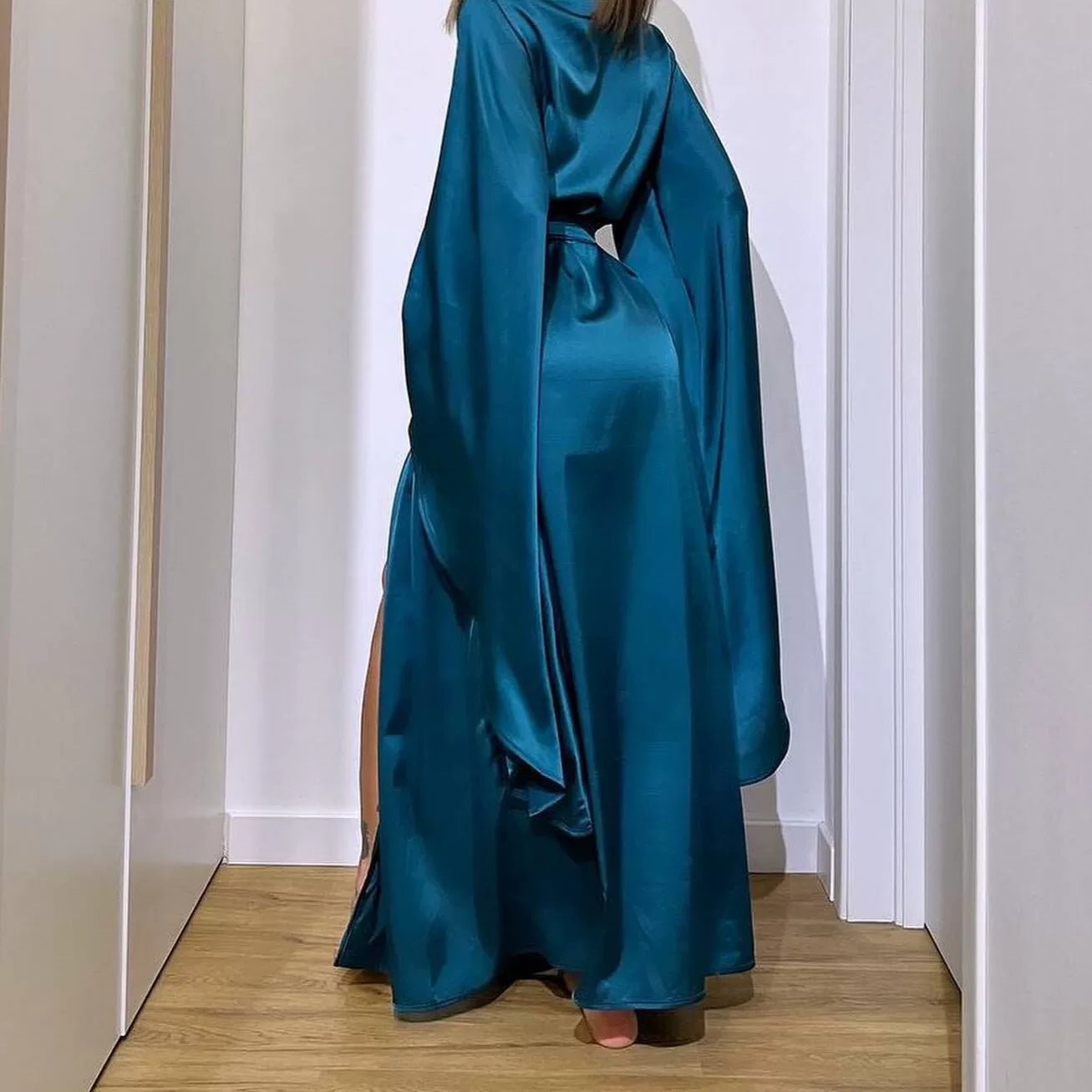 Kybecs| Women’s Strappy Lounge maxi Dress with Slit – Comfortable Autumn & Winter Home Style